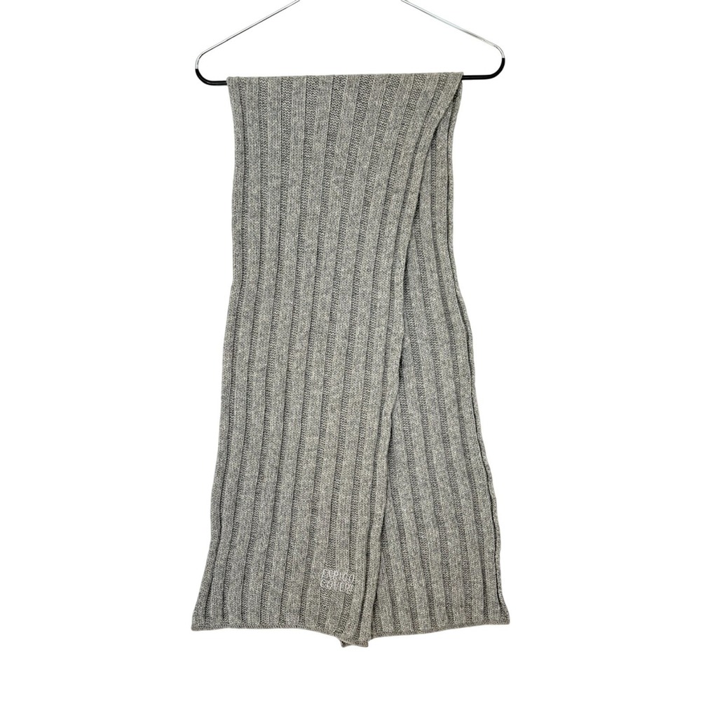 Enrico Coveri Wool Scarf Grey Ribbed Knit Embroidery Logo minimal capsule luxury